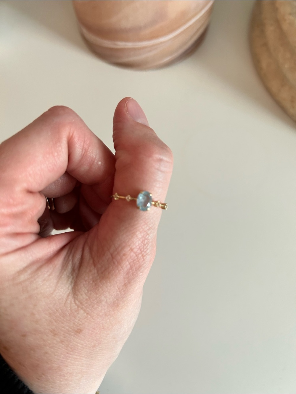 Rare Local Eclectic Solid Gold Classic Aquamarine Statement Ring NWOT size 8 - Picture 6 of 6